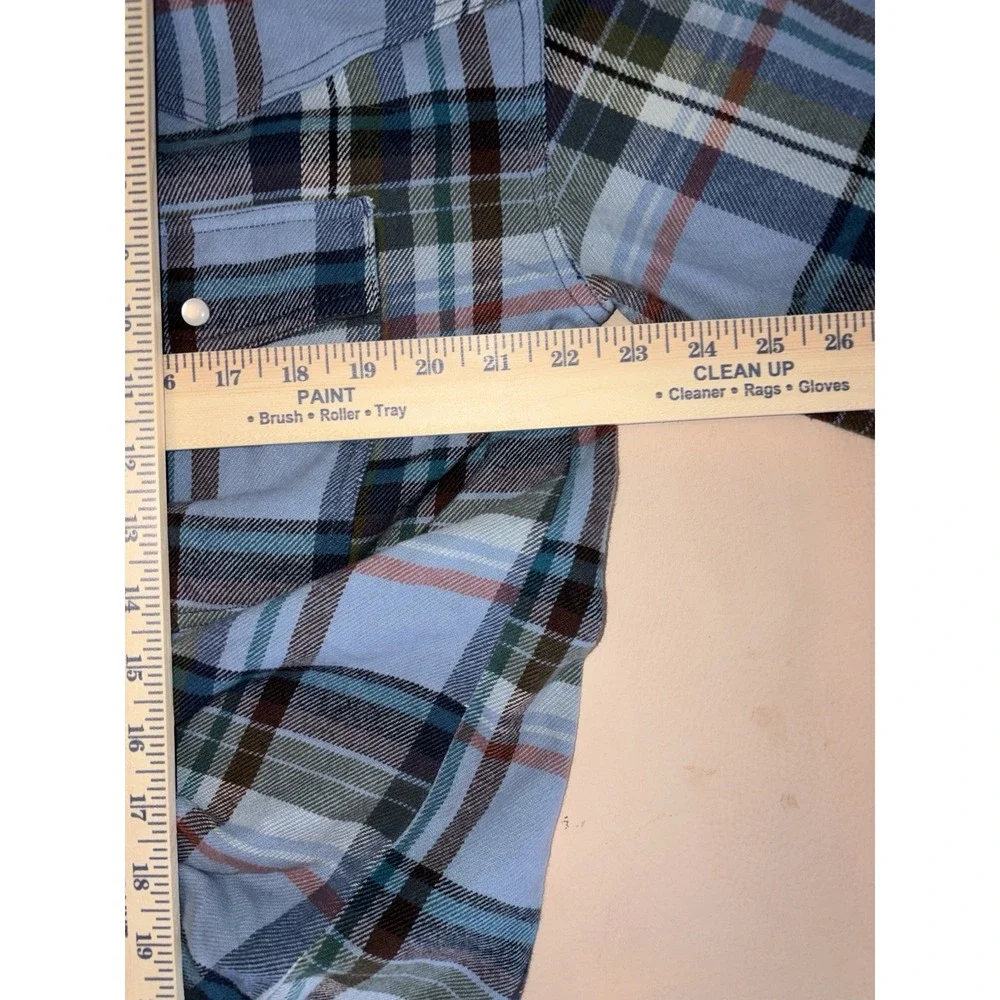 New Free People We The Free Hideaway Plaid Shirt Pearl Snap Blue Large Boho